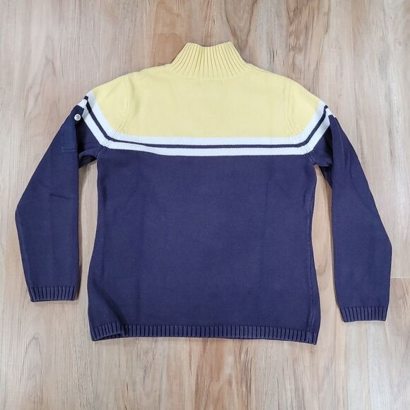 🔹️Liz Claiborne Yellow & Blue Wool Blend Zip Mock Neck Sweater Medium - Picture 2 of 8